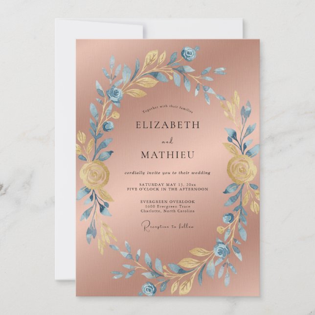 Rose Gold Sophisticated Botanical Wedding Invitation (Front)