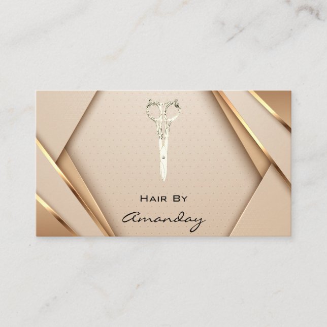 Rose Gold SPA Logo Scissors Hair Stylist   Business Card (Front)