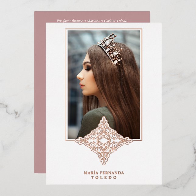 Rose Gold Spanish Real Lace Metallic My Quince (Front/Back)