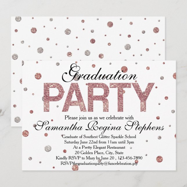 Rose Gold Sparkle Confetti Graduation Party Invitation (Front/Back)