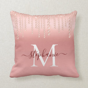 Rose Gold Sparkle Diamond Monogram Script Cushion