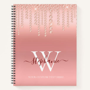Rose Gold Sparkle Diamond Monogram Script Notebook