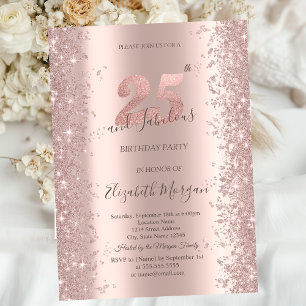  Rose Gold Sparkle Diamonds 25th Birthday  Invitation