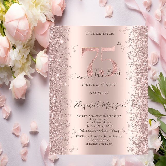 Rose Gold Sparkle Diamonds 75th Birthday  Invitation (Creator Uploaded)