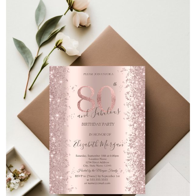  Rose Gold Sparkle Diamonds 80th Birthday  Invitation (Creator Uploaded)