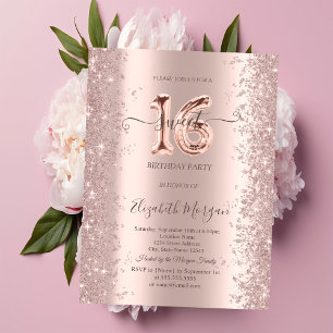  Rose Gold Sparkle Diamonds Sweet 16 Invitation