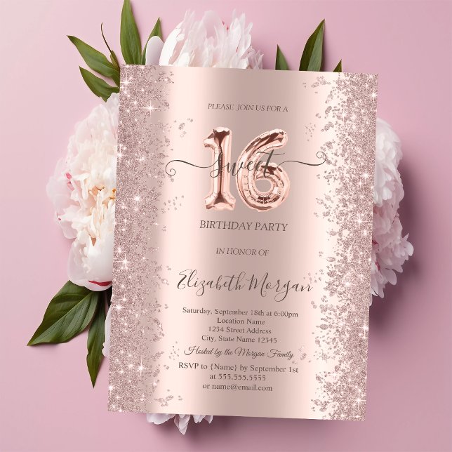  Rose Gold Sparkle Diamonds Sweet 16 Invitation (Creator Uploaded)
