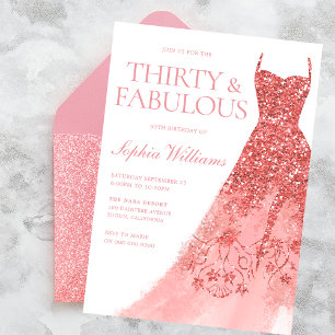 Rose Gold Sparkle Dress 30th Birthday Party  Invitation