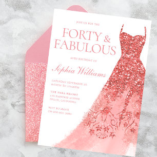 Rose Gold Sparkle Dress 40th Birthday Party Invitation