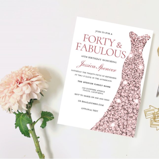 Rose Gold Sparkle Dress 40th Birthday Party Invite (Creator Uploaded)