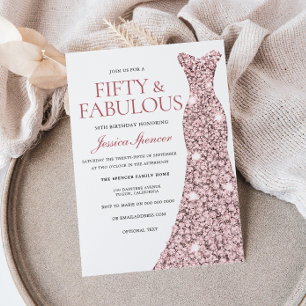 Rose Gold Sparkle Dress 50th Birthday Invite