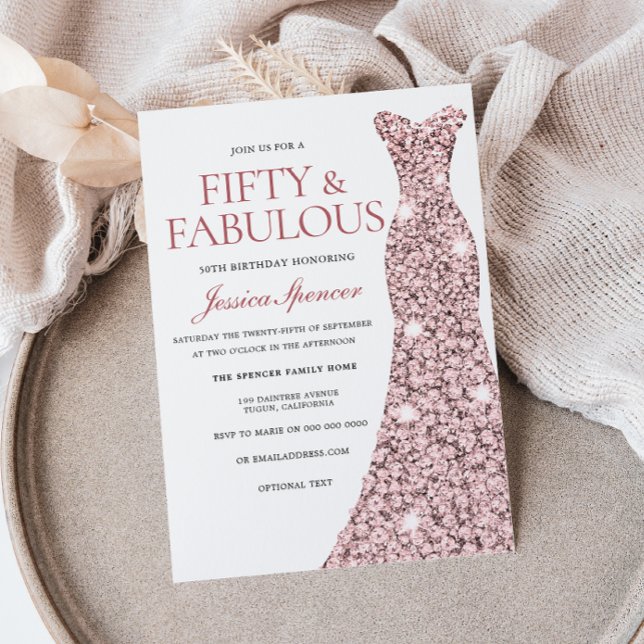 Rose Gold Sparkle Dress 50th Birthday Invite (Creator Uploaded)