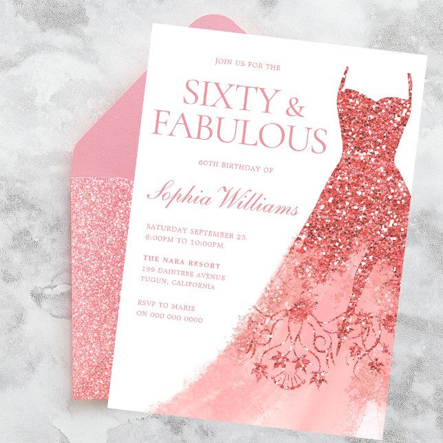 Rose Gold Sparkle Dress 60th Birthday Party  Invitation (Creator Uploaded)