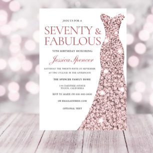 Rose Gold Sparkle Dress 70th Birthday Invite