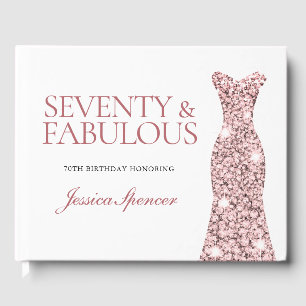 Rose Gold Sparkle Dress 70th Birthday Party Guest Book