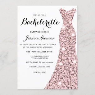 Rose Gold Sparkle Dress Bachelorette Party Invite