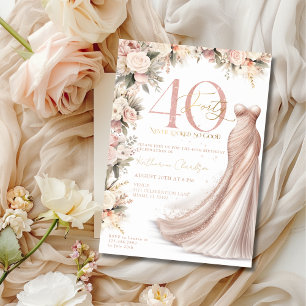 Rose Gold Sparkle Dress Floral 40th Birthday Party Invitation