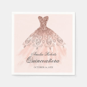 Rose Gold Sparkle Dress Quinceanera Napkin