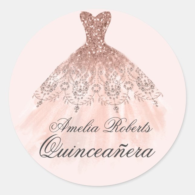 Rose Gold Sparkle Dress Quinceanera Sticker (Front)