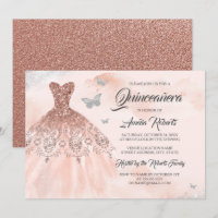 Rose Gold Sparkle Dress Watercolor Quinceanera
