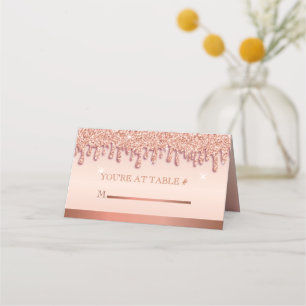 Rose Gold Sparkle Drip Table Escort Seating Card