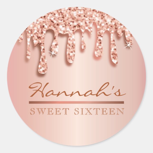 Rose Gold Sparkle Drippy Drip Party Swag  Classic Round Sticker (Front)