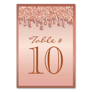 Rose Gold Sparkle Drippy Drip Table Number Seating