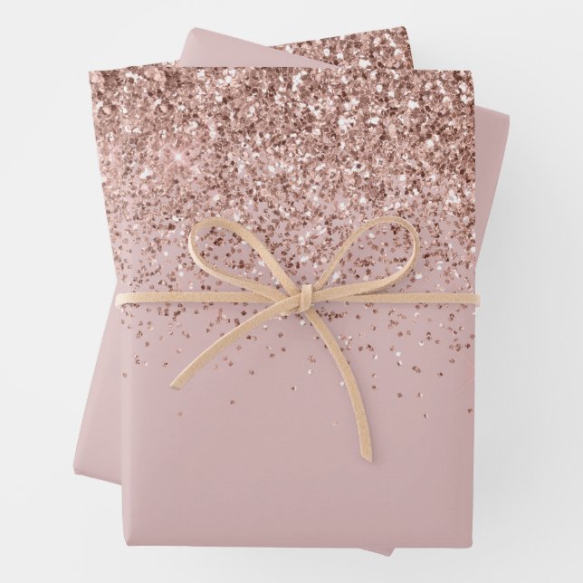 Rose Gold Sparkle Faux Glitter Wrapping Paper Sheet (In situ)