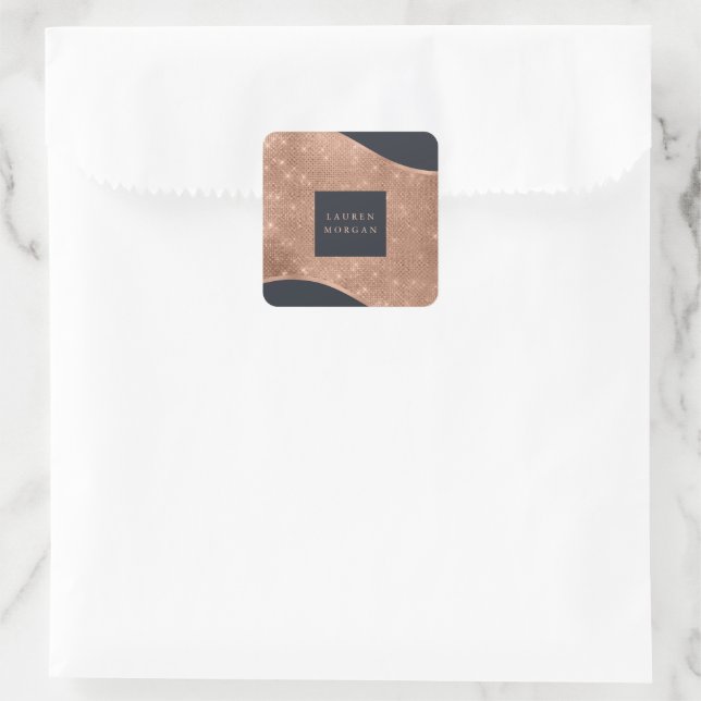 rose gold sparkle foil wave luxurious square stick square sticker (Bag)