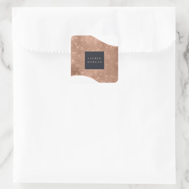 rose gold sparkle foil wave luxurious square sticker (Bag)