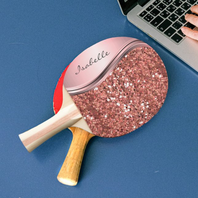 Rose Gold Sparkle Glam Bling Personalised Metal Ping Pong Paddle (Creator Uploaded)