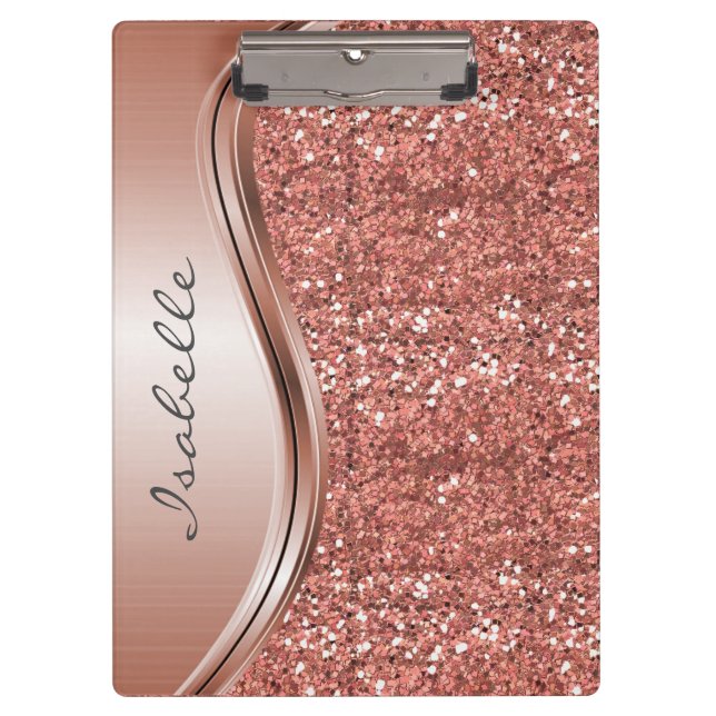 Rose Gold Sparkle Glam Bling Personalised Monogram Clipboard (Front)