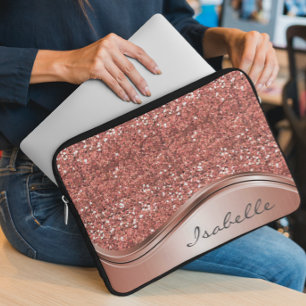 Rose Gold Sparkle Glam Bling Personalized Metal  Laptop Sleeve