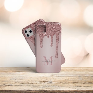 Rose Gold Sparkle Glam Glitter Drips Monogram iPhone 11Pro Max Case