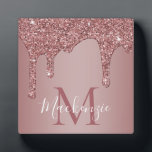 Rose Gold Sparkle Glam Glitter Drips Monogram Plaque<br><div class="desc">Girly Rose Gold Sparkle Glitter Drips Monogram Plaque with fashion faux blush pink/rose gold glitter drips on a chic background with your custom monogram and name. Perfect for your baby's or girl's room. Please contact us at cedarandstring@gmail.com if you need assistance with the design or matching products.</div>