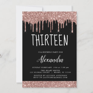 Rose Gold Sparkle Glitter 13th Thirteen Birthday Invitation