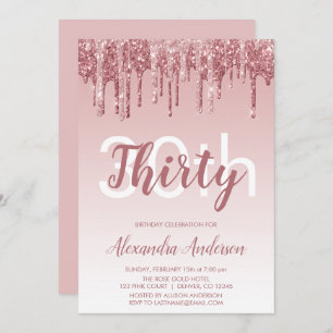 Rose Gold Sparkle Glitter 30th Birthday Party Invitation