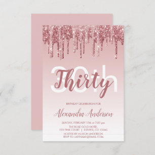 Rose Gold Sparkle Glitter 30th Birthday Party Invitation