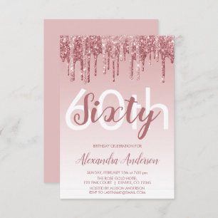 Rose Gold Sparkle Glitter 60th Birthday Party Invitation
