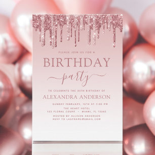 Rose Gold Sparkle Glitter Any Age  Birthday Invitation