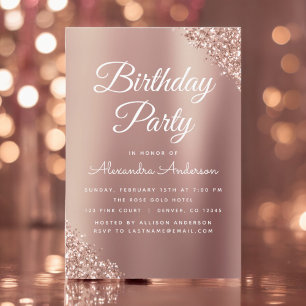 Rose Gold Sparkle Glitter Any Age Birthday Invitation