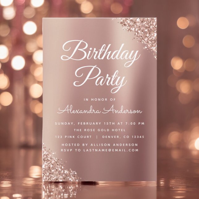 Rose Gold Sparkle Glitter Any Age  Birthday Invitation (Creator Uploaded)