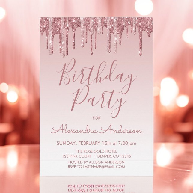 Rose Gold Sparkle Glitter Any Age  Birthday Invitation (Creator Uploaded)
