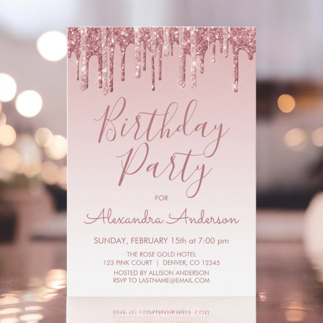 Rose Gold Sparkle Glitter Any Age  Birthday Invitation (Creator Uploaded)