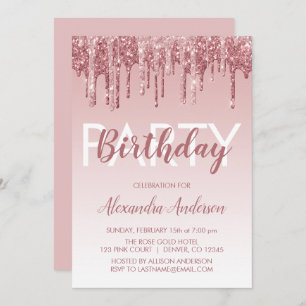 Rose Gold Sparkle Glitter Any Age Birthday Invitation