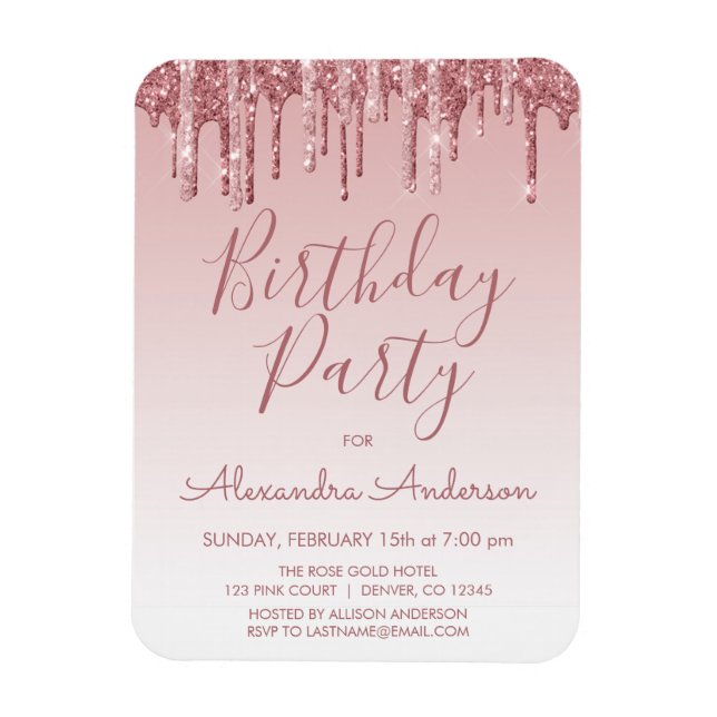 Rose Gold Sparkle Glitter Any Age Birthday Magnet (Vertical)
