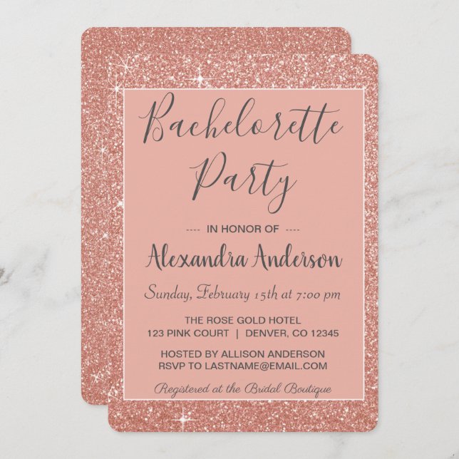 Rose Gold Sparkle Glitter Bachelorette Party Invitation (Front/Back)