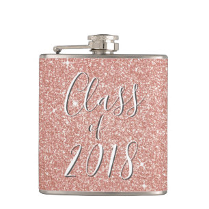 Rose Gold Sparkle Glitter Class of 2018 Graduate Hip Flask
