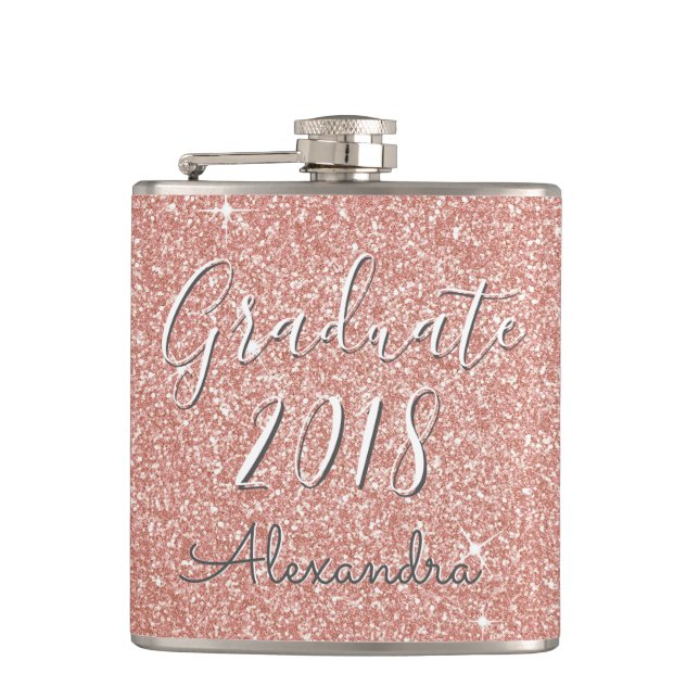 Rose Gold Sparkle Glitter Class of 2018 Graduate Hip Flask (Front)
