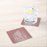 Rose Gold Sparkle Glitter Drips Monogram Square Paper Coaster<br><div class="desc">Girly Rose Gold Sparkle Glitter Drips Monogram Square Coasters with fashion faux blush pink/rose gold glitter drips on a chic background with your custom monogram and name. Great for anyone who loves the luxury glam lifestyle. Perfect for your luxury aesthetic! You're dripping in luxury - show it! Please contact us...</div>